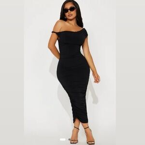 Black Off-Shoulder Midi Dress
